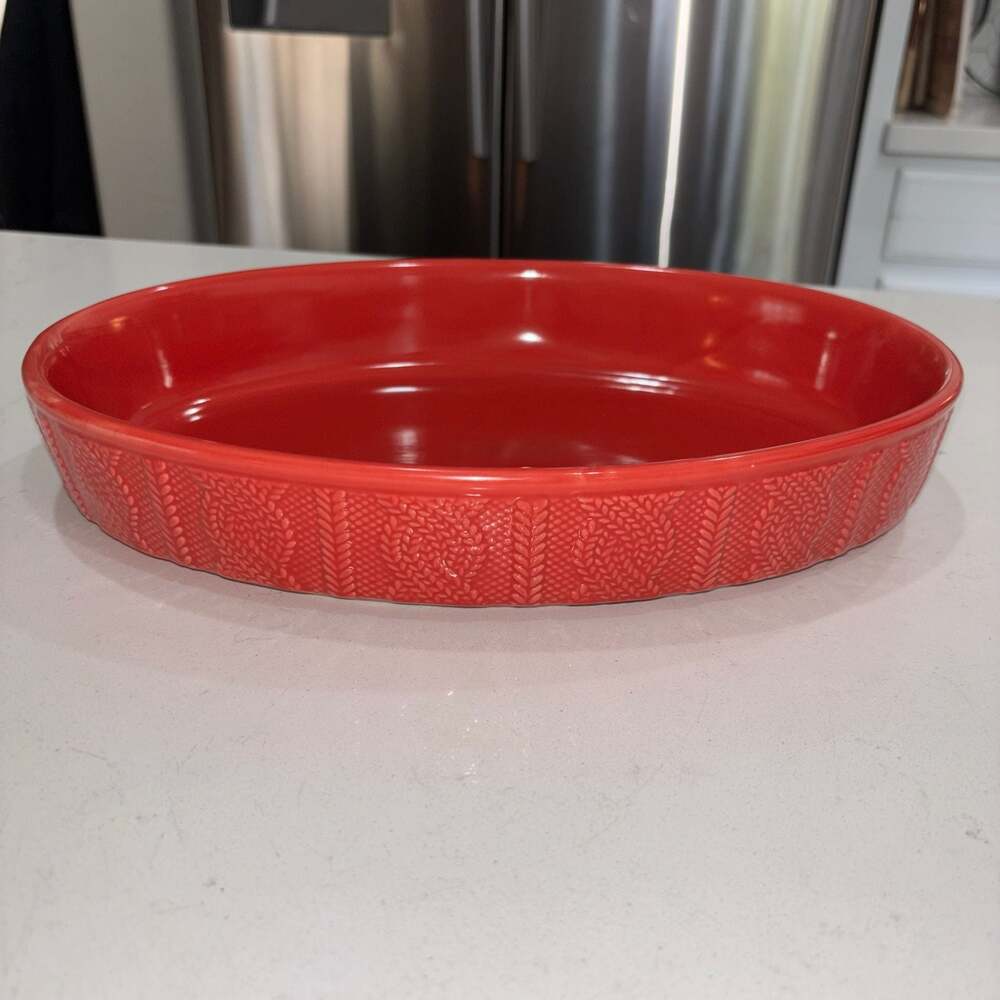 Cordon Bleu Ceramic Red Oval Baking Dish with Cable Knit Texture
